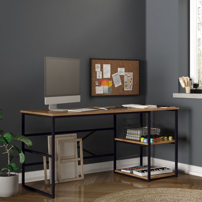 Bureau Foppolo Dmora en bois mélaminé marron chêne 160x60x75h cm Bureau Foppolo Dmora en bois mélaminé marron chêne 160x60x75h cm