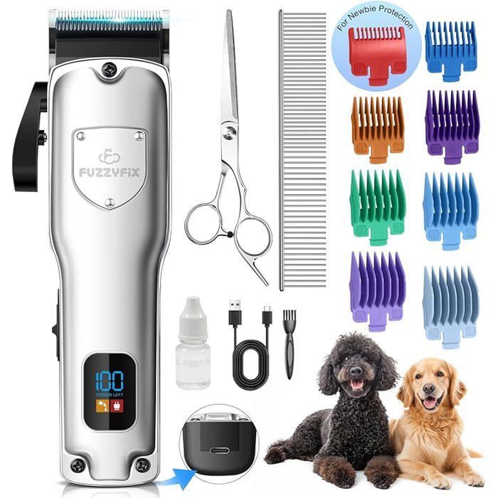 Tondeuse Chien Professionnelle pour Poils Épais Kit de Toilettage Silencieux Rechargeable avec Lames en Argent TONDEUSE POUR ANIMAL