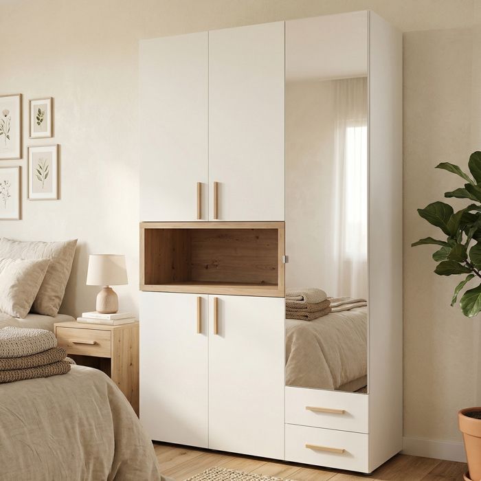 Armoire 3 portes Pianezze Dmora en bois mélaminé blanc 135x56 cm Armoire 3 portes Pianezze Dmora en bois mélaminé blanc 135x56 cm