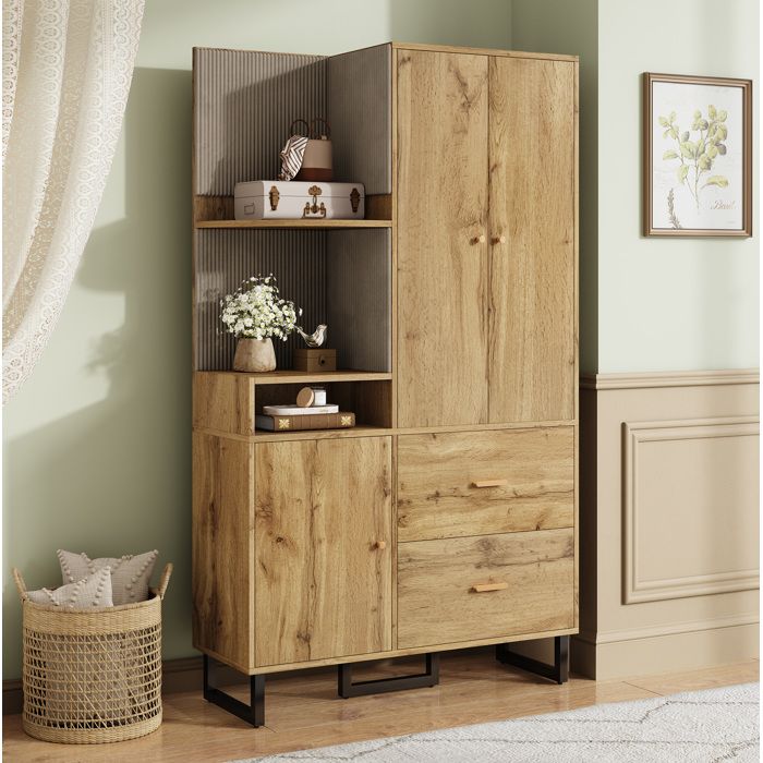 Vestiaire dentrée noir et décor bois avec penderie tiroirs et rangements