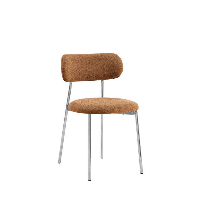 Elli - Lot de 2 chaises en tissu pieds chrome - Terracotta Elli - Lot de 2 chaises en tissu pieds chrome - Terracotta