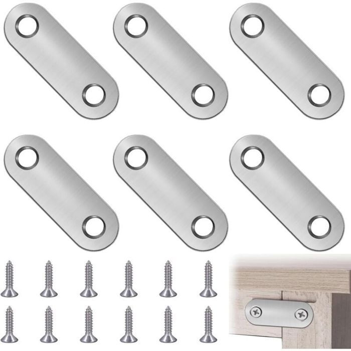 6pcs Équerres plates – Inox 36x16mm avec vis – Fixation meubles bois table lit