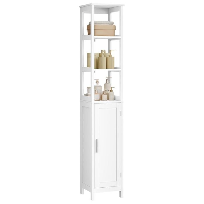EUGAD Armoire de Rangement Polyvalente Haute et Étroite 3 Étagères Ouvertes pour Salle de Bain ou Salon – MDF Blanc