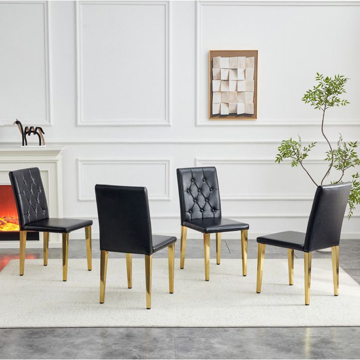 WOVREO Lot de 4 chaises de salle a manger noir et or dossier capitonne PU pieds en metal dores 89 cm