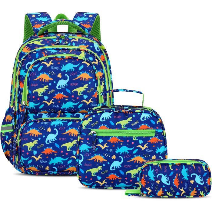 3 Pièces Cartable Garcon Primaire Avec Boîte À Goûter Et TrousseSac À Dos Pour Enfant Cp-Ce2Avec Sangle De PoitrineBandes Réflé