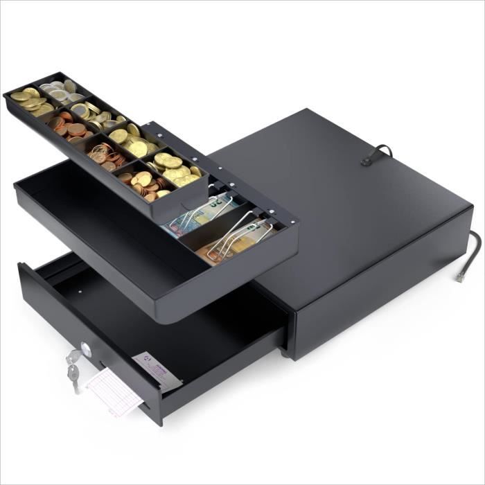 HONEY BEAR Tiroir-Caisse Flip Top Enregistreuse 16 Pouces, 8 Compartiments Monnaie Et 6 Billets, Compatible Avec Imprimante à Reçus POS 12V Et Caisse Enregistreuse Avec Interface RJ11/RJ12, Noir