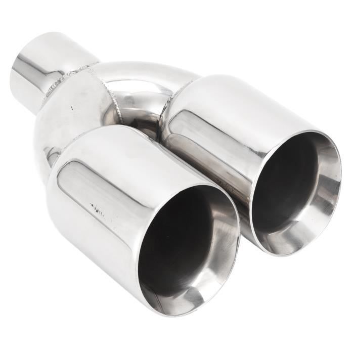 Double Tuyau D'Échappement Voiture Embout Silencieux 63-76-220mm - Sortie Inox Brillant Pour Améliorer Son Et Style
