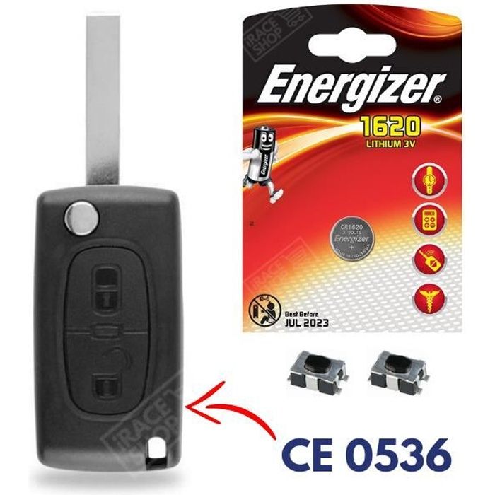 Coque Clé Plip Télécommande pour PEUGEOT 107 207 308 307 407 807 3008 + Pile CR1620 ENERGIZER