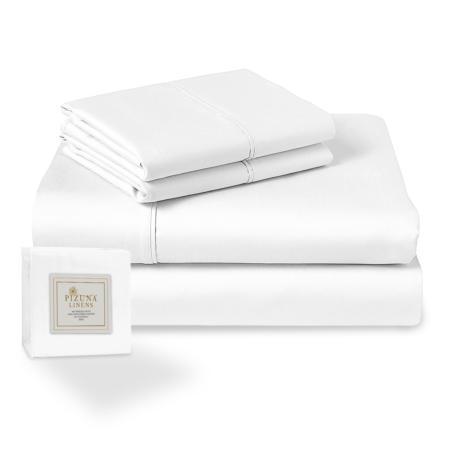 100% Coton Parure de lit Pour 2 140x200 Blanc Coton Mercerisé 400 fils 1Drap Housse 1Drap plat 2taies doreiller 1 Traversin