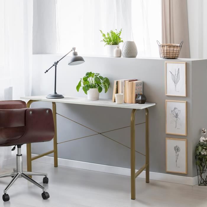 bureau avec base de métal - teamson home - dore/blanc - bois - droit - 100 x 40 x 74
