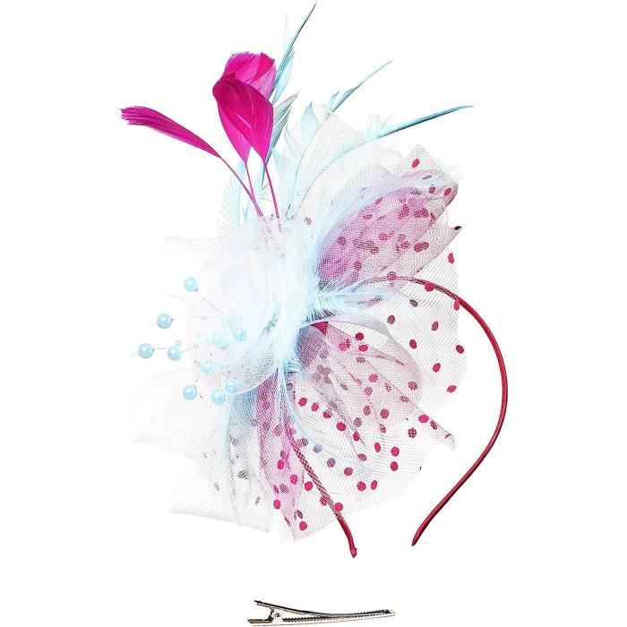 Fascinator Chapeau Haut De Forme Rétro - Accessoire Coiffure Femme - Pour Mariage, Cocktail, Tea Party - Blanc