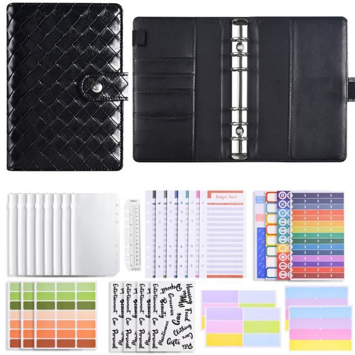Classeur Budget A6 En PU Cuir - Organisateur Finances Avec Pochettes Zippées - Gris - Planner Dépenses