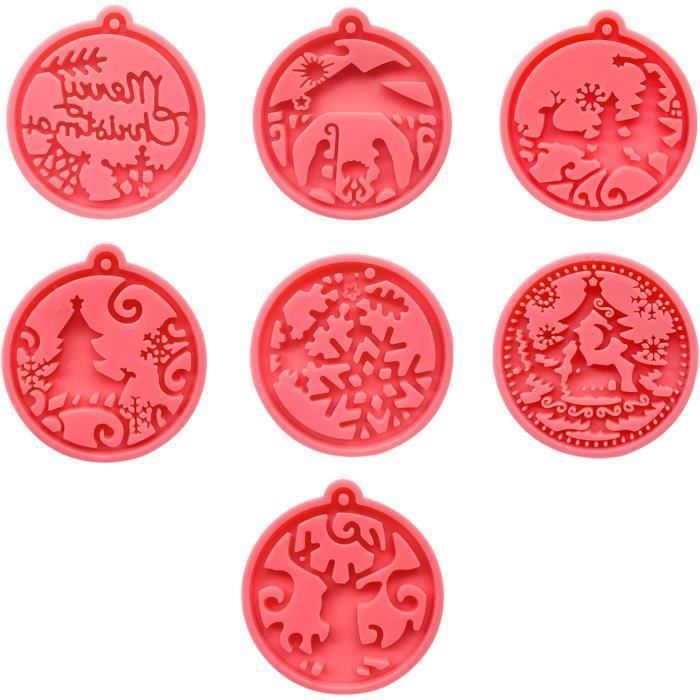 7 Pièces Sapin de Noël Resine Epoxy Moule, Moules en Silicone Noël Wapiti, Flocon de Neige