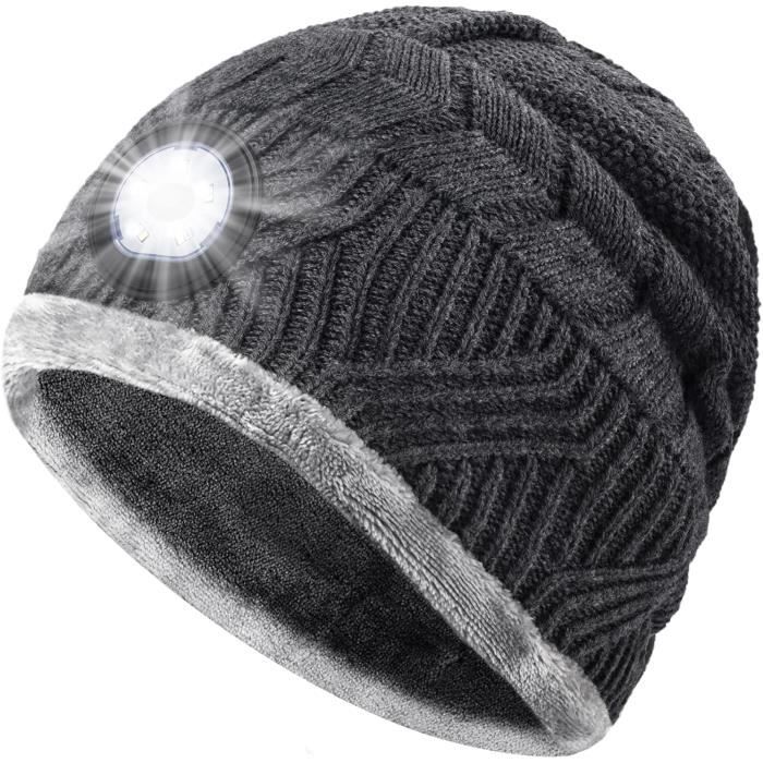Bonnet à LED avec lumière, unisexe rechargeable par USB 5 LED chapeau de  phare hiver tricoté chapeau éclairé de nuit pour papa mari 