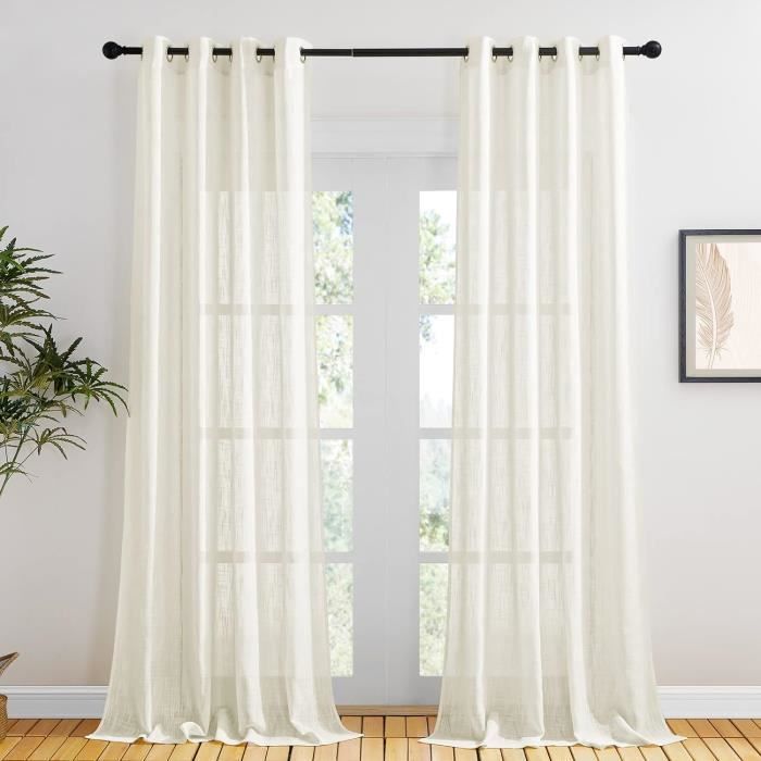MEETBILY Lot de 2 panneaux de rideaux semi-transparents texturés en lin