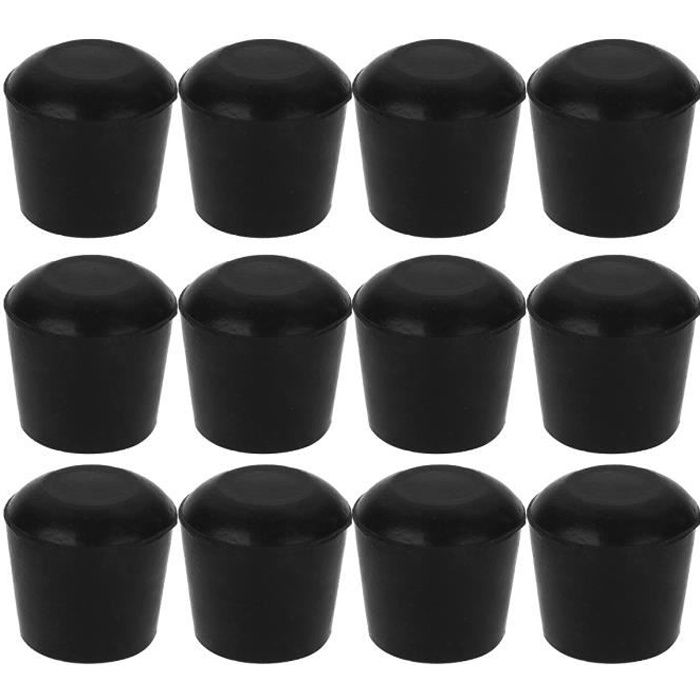 Lot de 12 Capuchons de Pieds de Chaise Caoutchouc Embout Enveloppant Rond Pour Patio Extérieur Jardin Bureau 25mm Noir