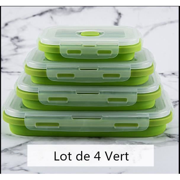 4pcs Boîtes de Conservation en silicone pliable Alimentaires Rétractable Déjeuner Bento Box,Four à micro-ondes, réfrigérateur (vert