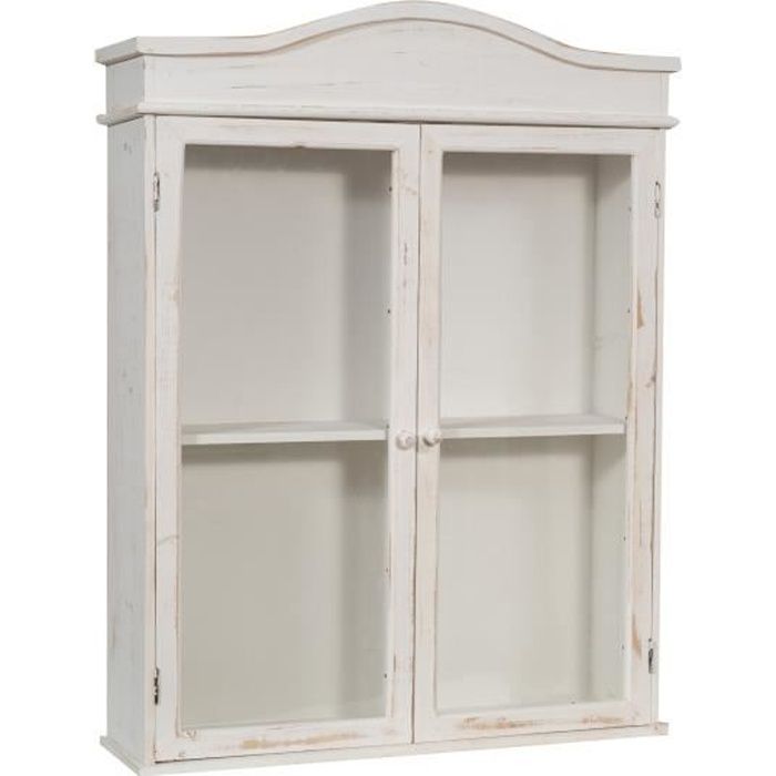 vitrine en bois finition blanc antique l64xpr17xh84 cm style shabby - biscottini