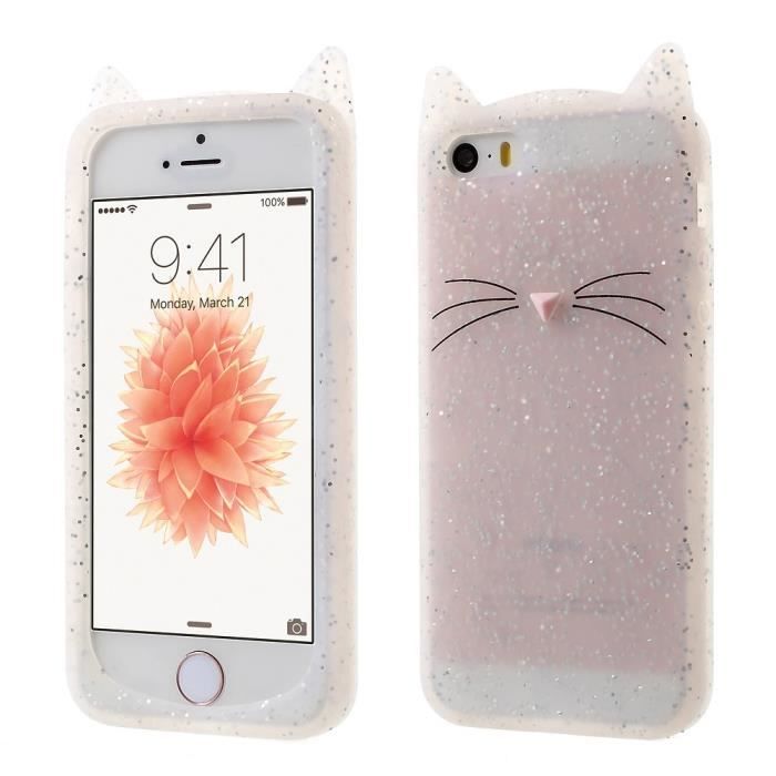 Coque En Silicone 3d Chat Barbu Flexible Pour Iphone Se 5s 5 Blanc Cdiscount Telephonie