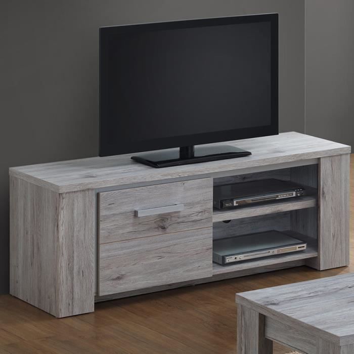Banc Tv 145 Cm Pas Cher Contemporain Couleur Chene Eldina Gris L 145 X P 45 X H 54 Cm Cdiscount Maison