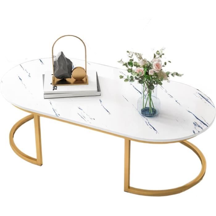 Kaverno - Table Basse Ovale Moderne avec Base Sphérique en Forme De S, Plateau en Pierre Blanc, Cadre en Acier Noir pour Petit Appartement Et Salon