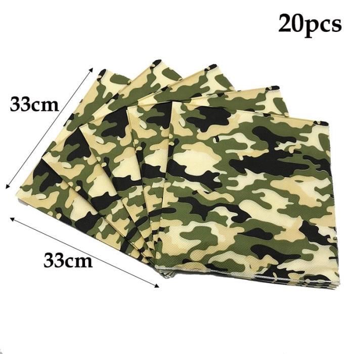 20pcs napkins -Vaisselle jetable verte de Camouflage militaire, assiettes,  gobelets, serviettes et assiettes à thème militaire, four - Cdiscount Maison