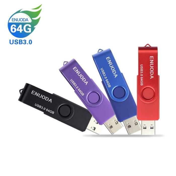 Lot de 4 Clé USB 64 Go ENUODA USB 3.0 Flash Drive Stockage Rotation Disque Mémoire Stick