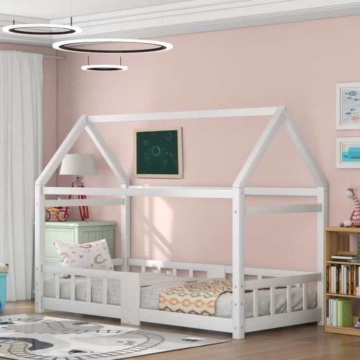 Lit cabane enfant Blanc Bois de pin massif 70x140 | Leroy Merlin