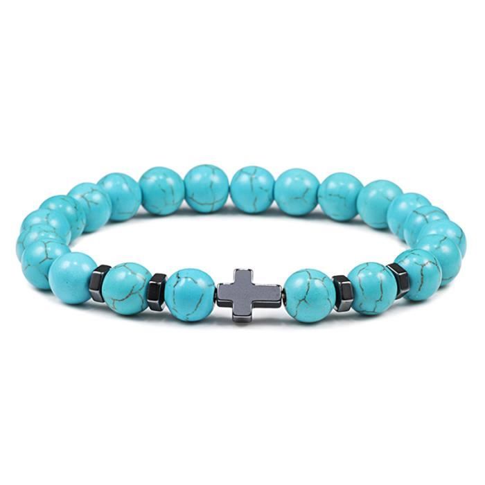 19 cm - Bleu - Bracelet de Prière en Pierre Naturelle pour Homme et ...
