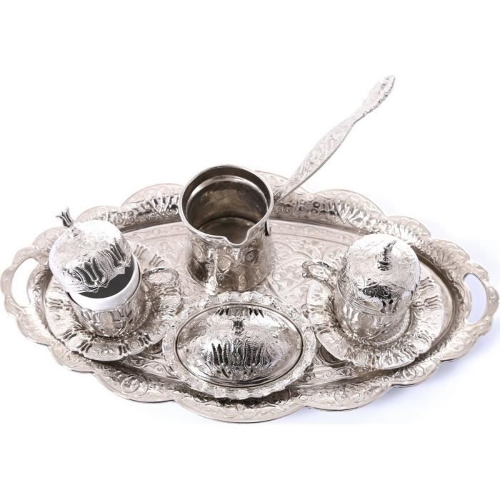 Ensemble De Thé/café Turc En Métal (bronze) - 4 Tasses, Théière Et Plateau, Style Vintage Pour Déco Et Usage Domestique