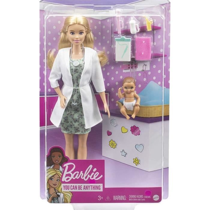 Coffret Barbie Poupee Mannequin Medecin et Bebe et accessoires Set