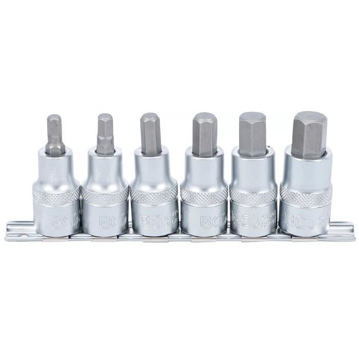 JEU DE 6 DOUILLES A EMBOUTS 6 PANS MALES de 6 à 14 mm POUR CLIQUET 1/2