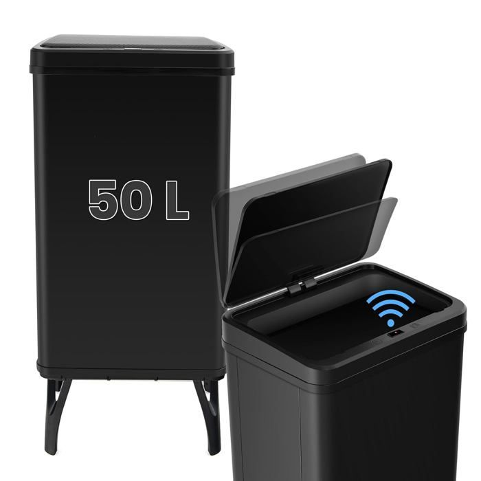 Poubelle Cuisine Automatique 56 L – Capteur Mouvement, Fermeture Douce – 3 Compartiments – Acier Inox Noir - 7