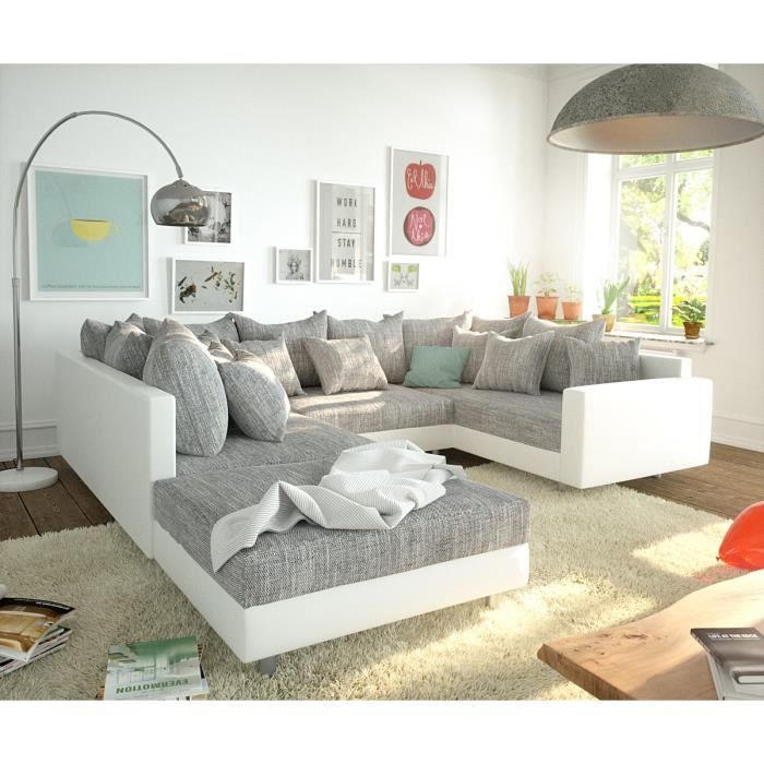 Canapé Clovis canapé panoramique canapé modulable tabouret blanc gris clair