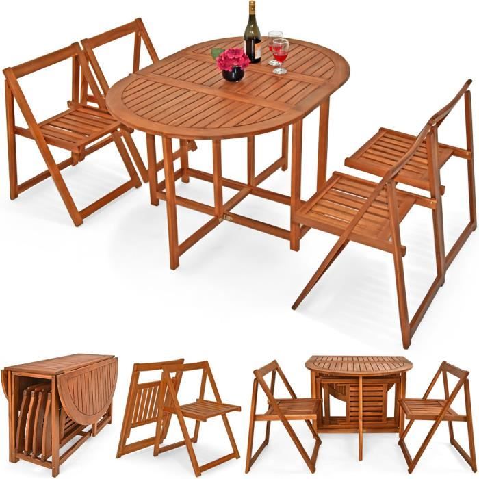 Ensemble Meuble Balcon Terrasse Jardin Set 5 Pieces En Bois D