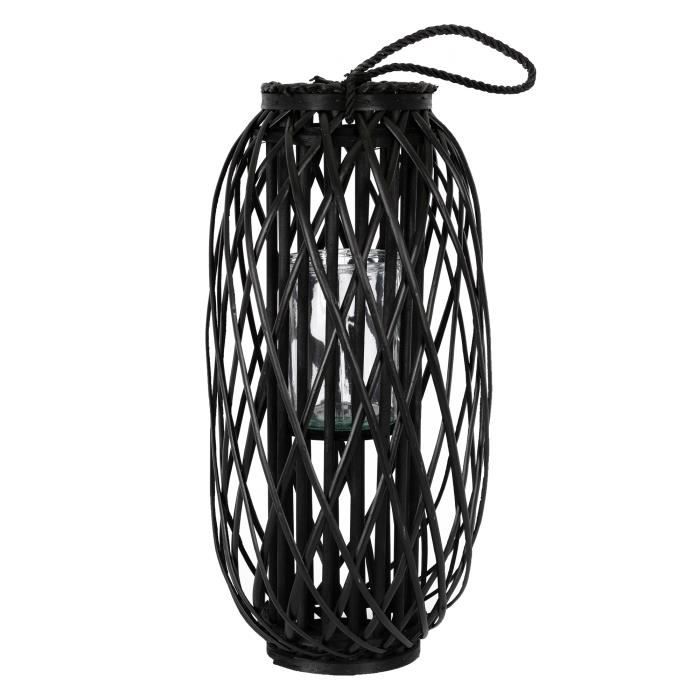 lanterne en rotin ecd germany - noir - 60x27 cm - ambiance naturelle et chaleureuse