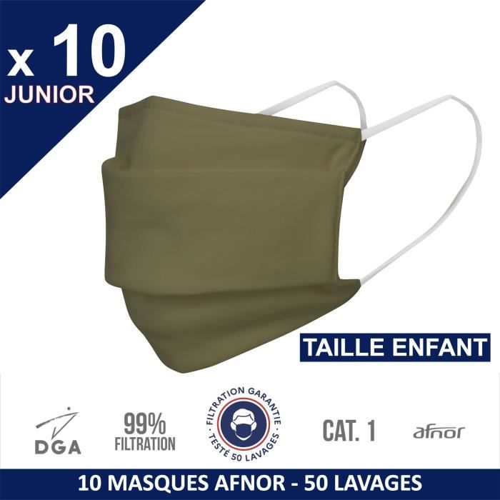 Herolab 10 Masques Tissu Enfant Lavables Et Reutilisables Uns 1 Afnor Dga Categorie 1 40 Lavages Kaki Kaki Avec Elastique Blanc Achat Vente Masque Anti Projections Reutilisable 3614320484135 Soldes Sur Cdiscount Des Le 20 Janvier