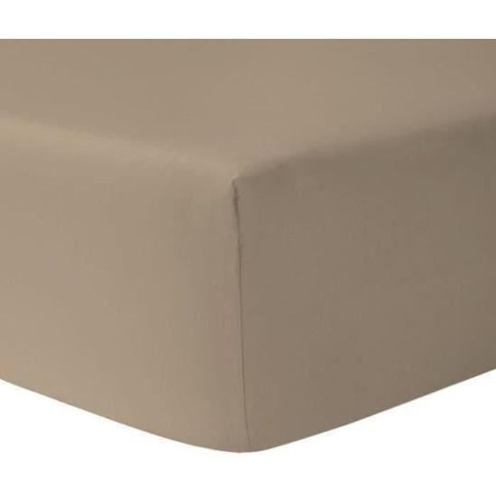 Drap Housse - SPECIAL GRAND BONNET - 100% Coton - 160 x 200 cm - Taupe - Tissage Serré