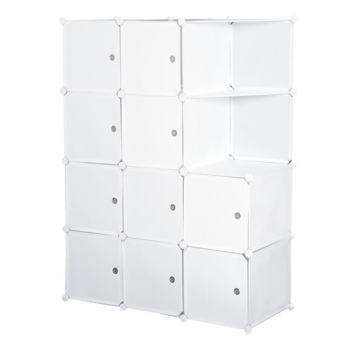 2 étagères Homcom Armoire penderie Cube Multi-rangements 10 Cubes Autocollants décoratifs 111L x 47l x 145H cm Blanc