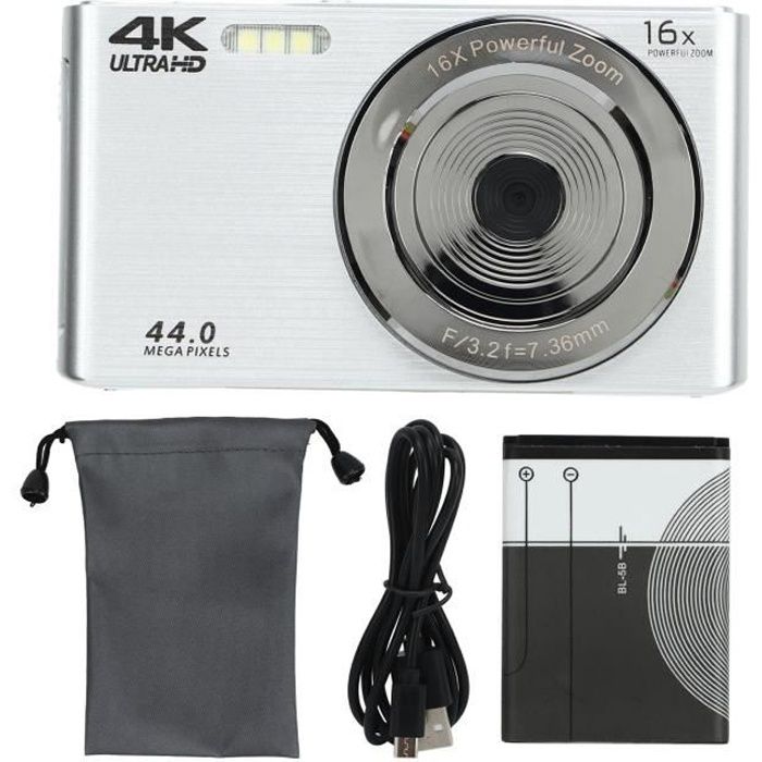 HURRISE appareil photo HD Appareil photo numérique Zoom 16X Écran 2,8 pouces 4K 44MP Boîtier en plastique résistant aux chocs
