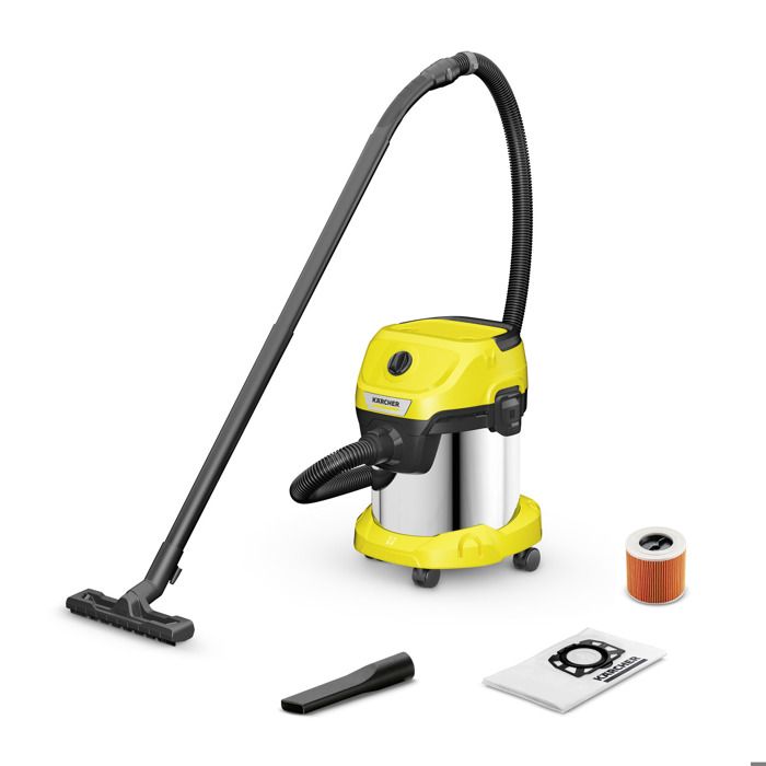 Karcher Aspirateur de chantier eau et pousière WD 3 V 15 4 20 avec cuve acier inox Soufflerie Câble 4m et flexible 2m - vue 2