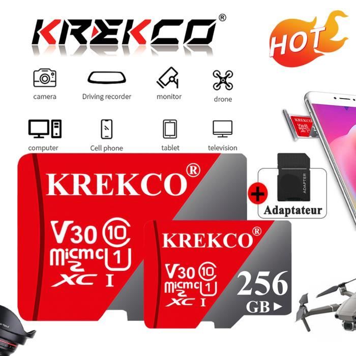 Carte Mémoire MicroSD 256 Go TOMVYTER - Vitesse 100 Mo/s, V30, U3, A2, Adaptateur Inclus, 4K, étanche