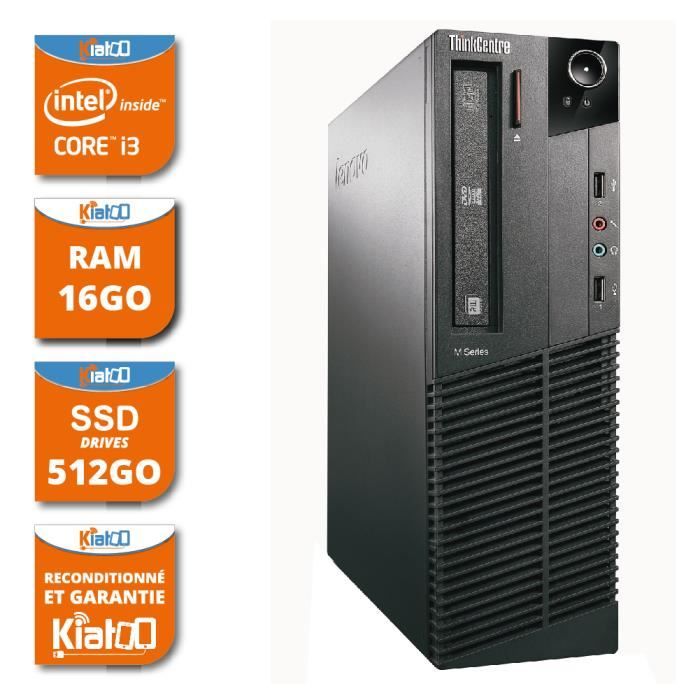 LENOVO - M81 - Processeur Intel Core i3 - RAM 16 Go - Stockage SSD 512 Go - Ordinateur de bureau - Windows 7 - Reconditionné - Lenovo