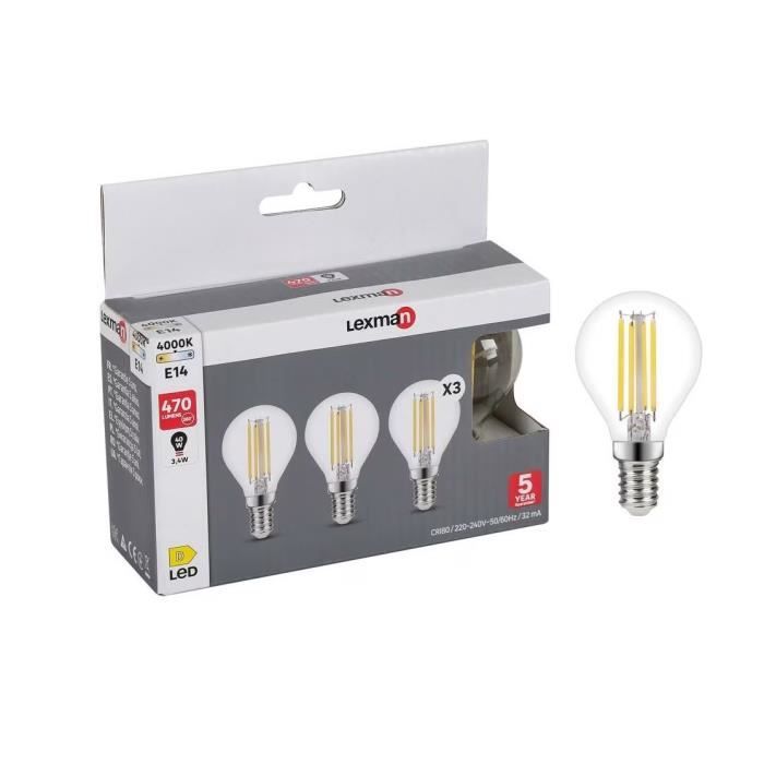 Lexman Set de 3 Ampoule LED E14 3.4 W 470 LM Blanc neutre 4000K