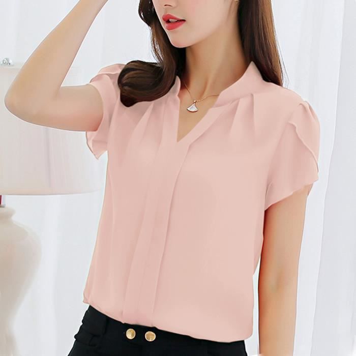 Blouse en mousseline de soie à manches courtes à manches courtes pour  femmes Rose - Cdiscount Prêt-à-Porter