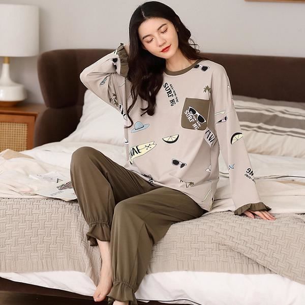 Pyjama Femme Hiver En Coton - Manches Raglan, Taille Ajustable, Poches, Pour Nuit Et Détente à La Maison - 10