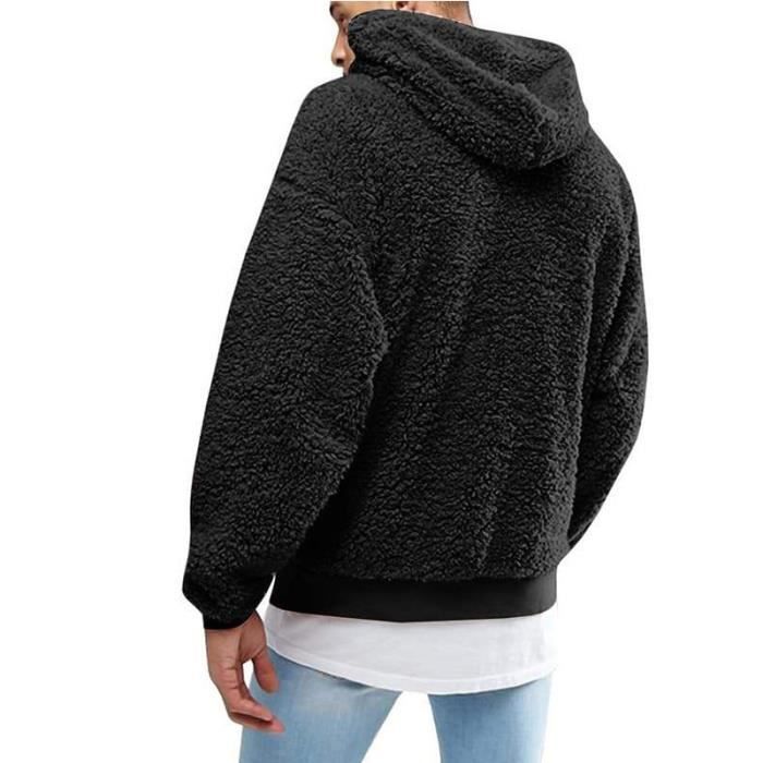 Pull en peluche et velours capuche noir pour homme XY