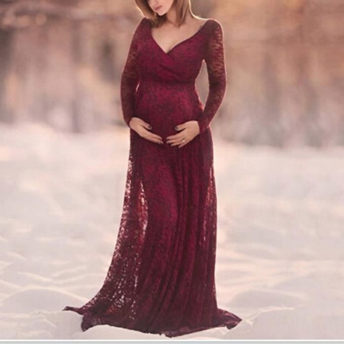Robe de photographie de maternité pour femmes Robe longue en dentelle pour  robe de grossesse pour mèreRouge bourgogne Rouge bourgogne - Cdiscount  Prêt-à-Porter