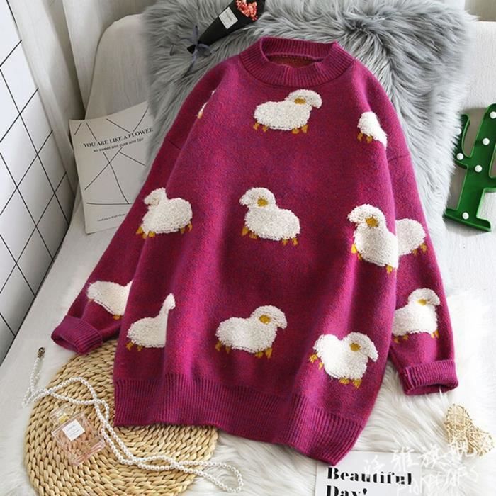 PULL AZYT pull en tricot pour femme col rond ample imprim