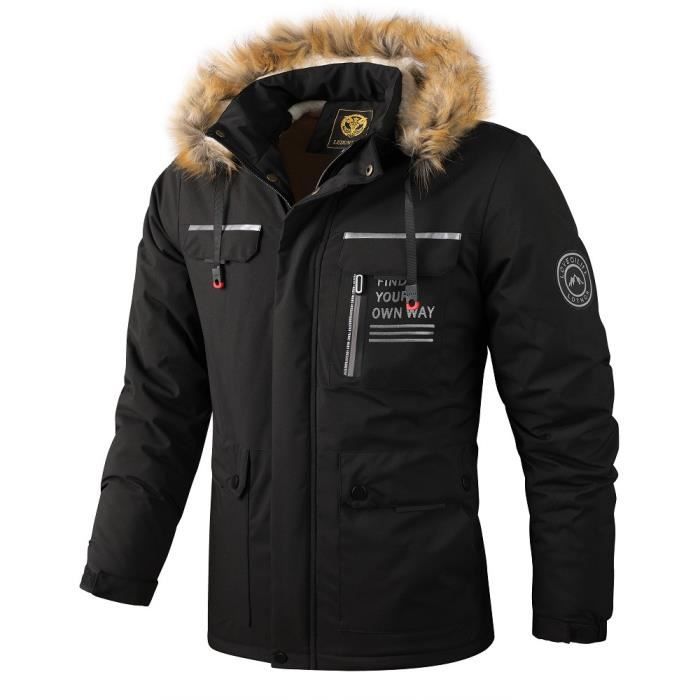 Doudoune Mario Noir Homme Paragoose longue Chaude Polyester Fermeture  zippée Veste parka hiver polaire marque